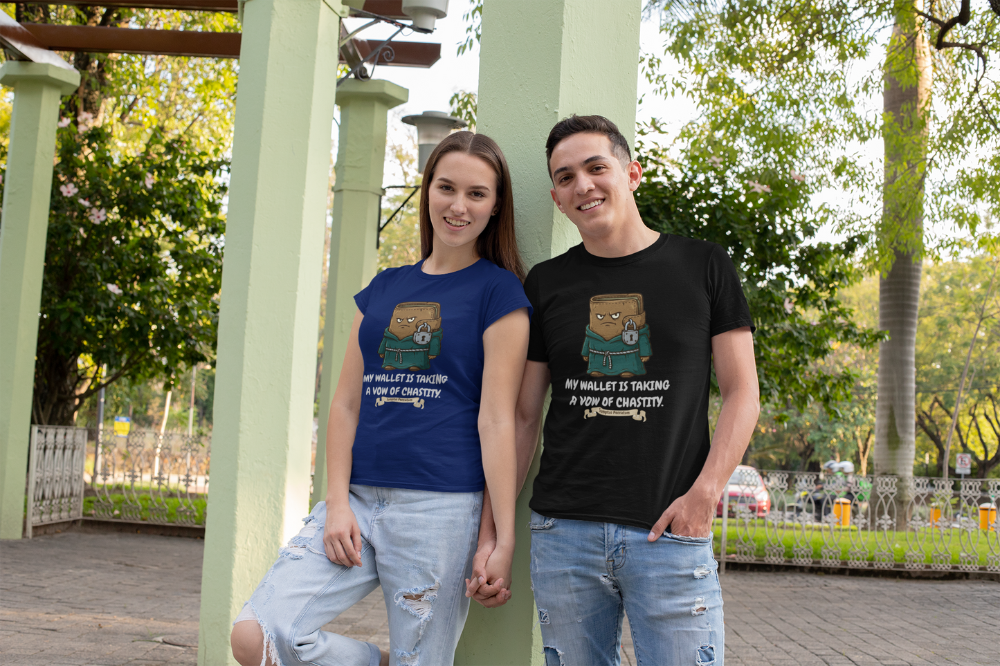 Budget Humor T-Shirt | Funny Wallet Vow of Chastity Graphic T-Shirt | Gift for Dad, Mom, Investors