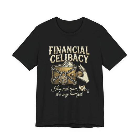 Funny Investing Gift – Financial Celibacy Graphic T-shirt– Locked Wallet Design