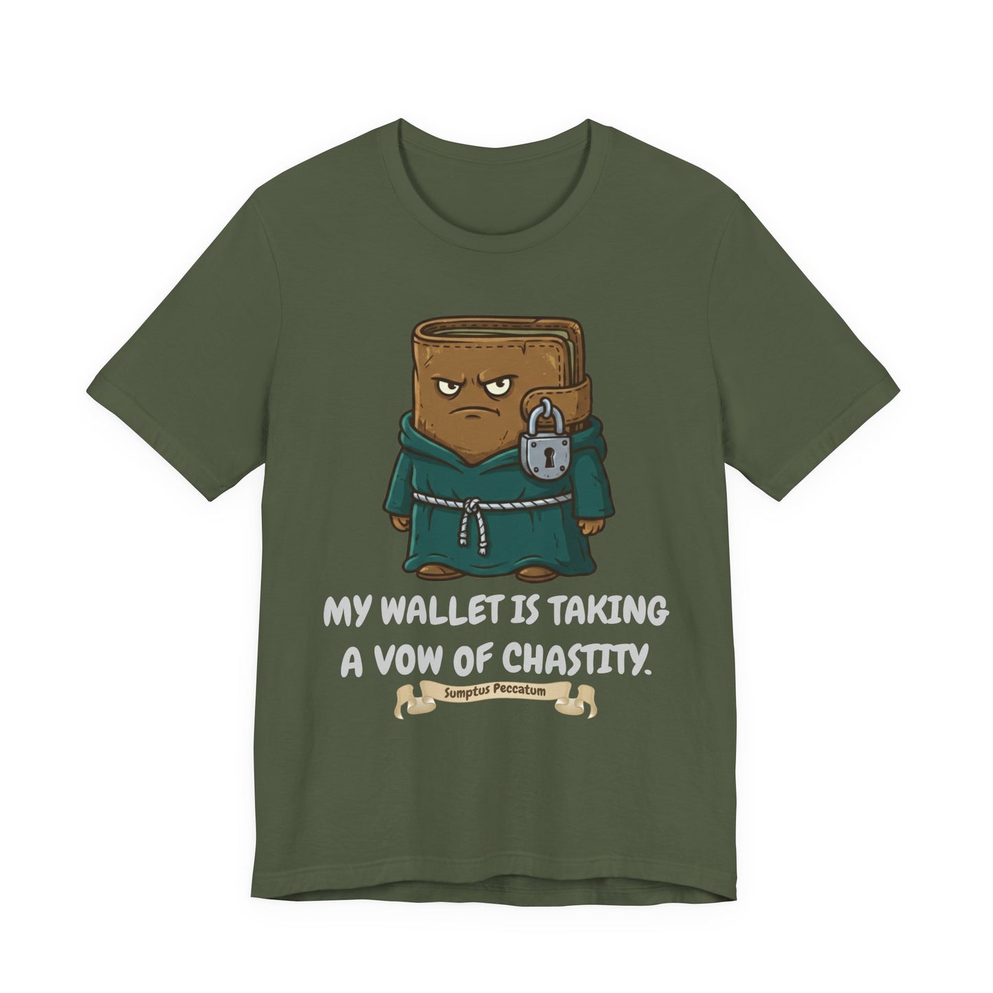 Budget Humor T-Shirt | Funny Wallet Vow of Chastity Graphic T-Shirt | Gift for Dad, Mom, Investors