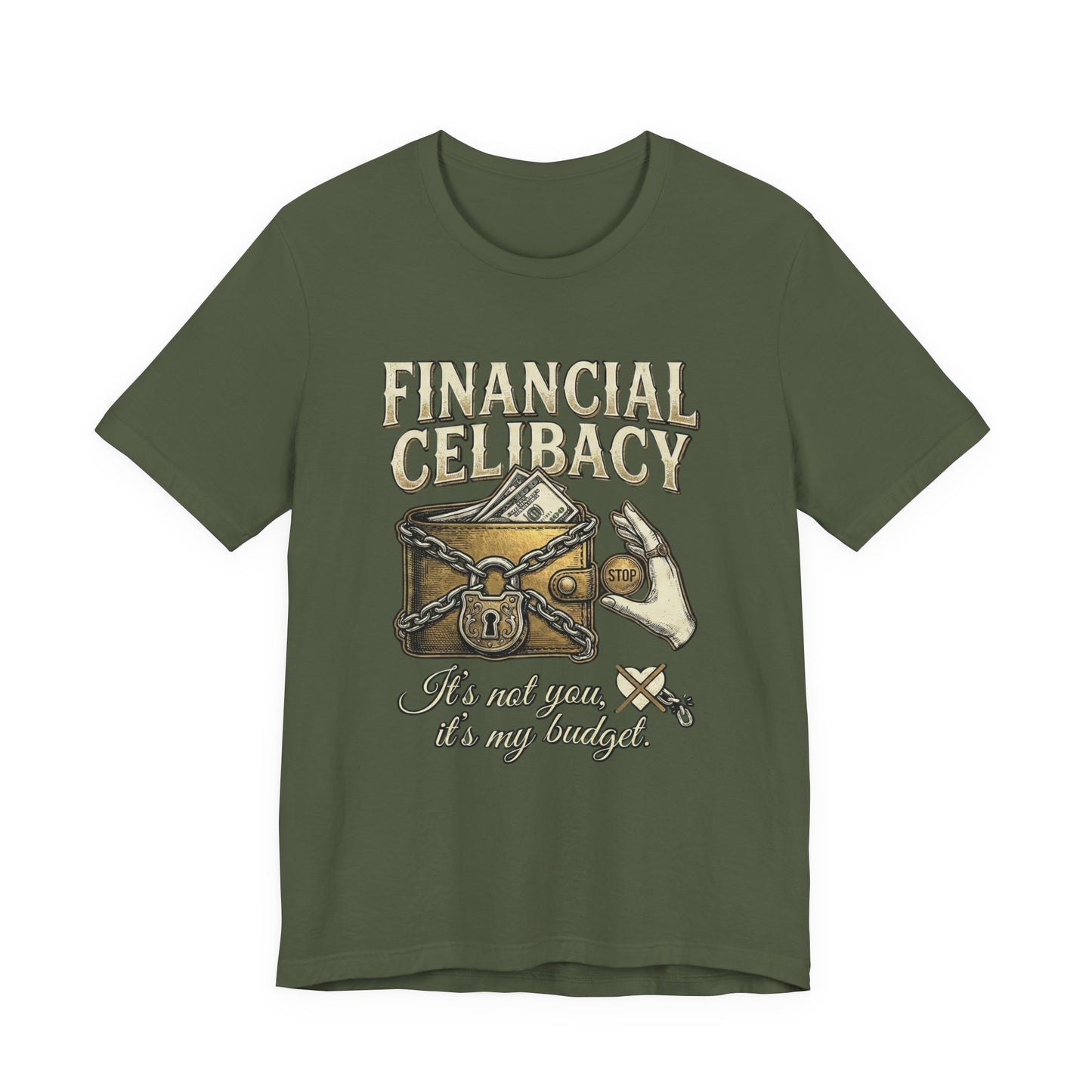 Funny Investing Gift – Financial Celibacy Graphic T-shirt– Locked Wallet Design