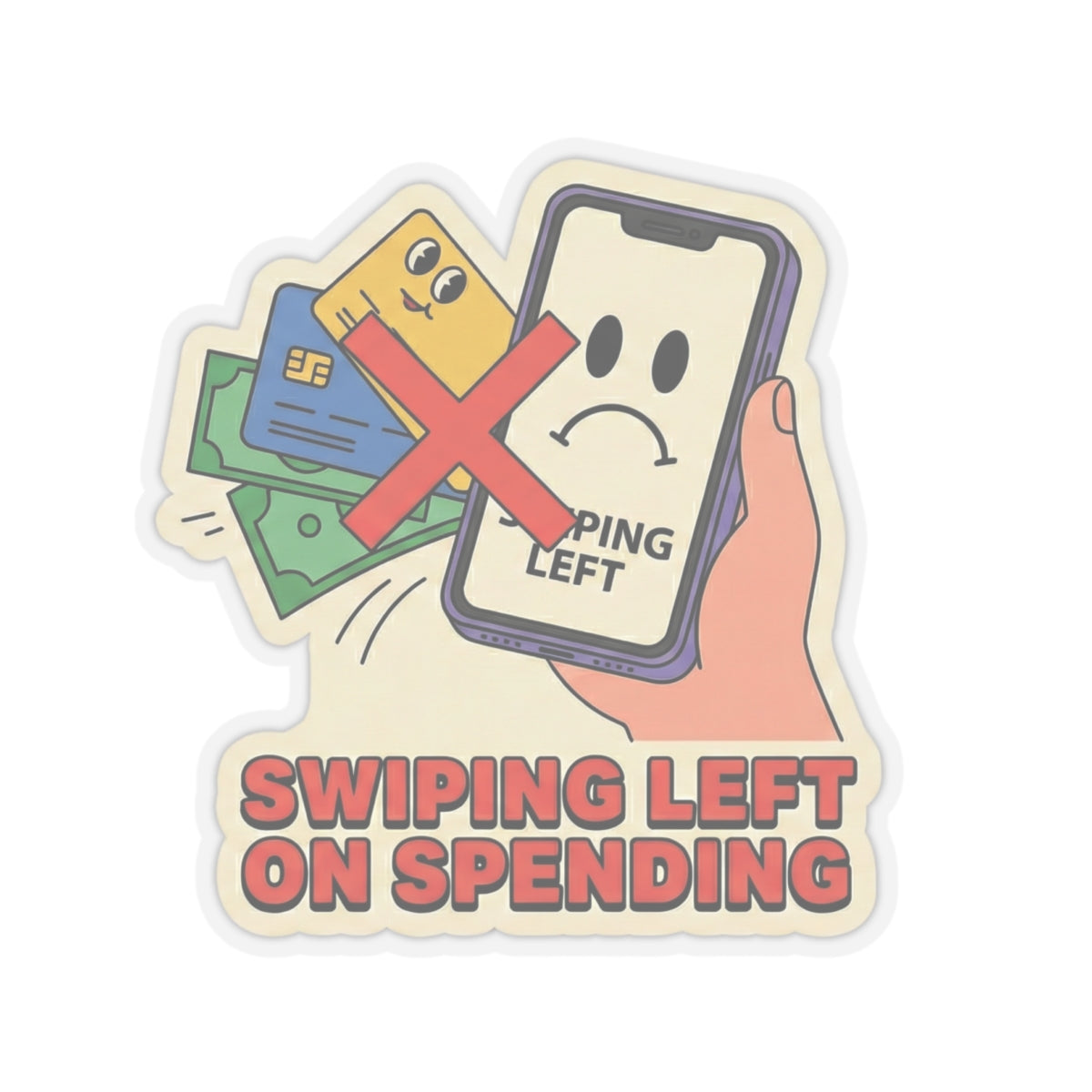 "Swiping Left on Spending" Sticker – Funny Personal Finance Decal for Savers & Investors