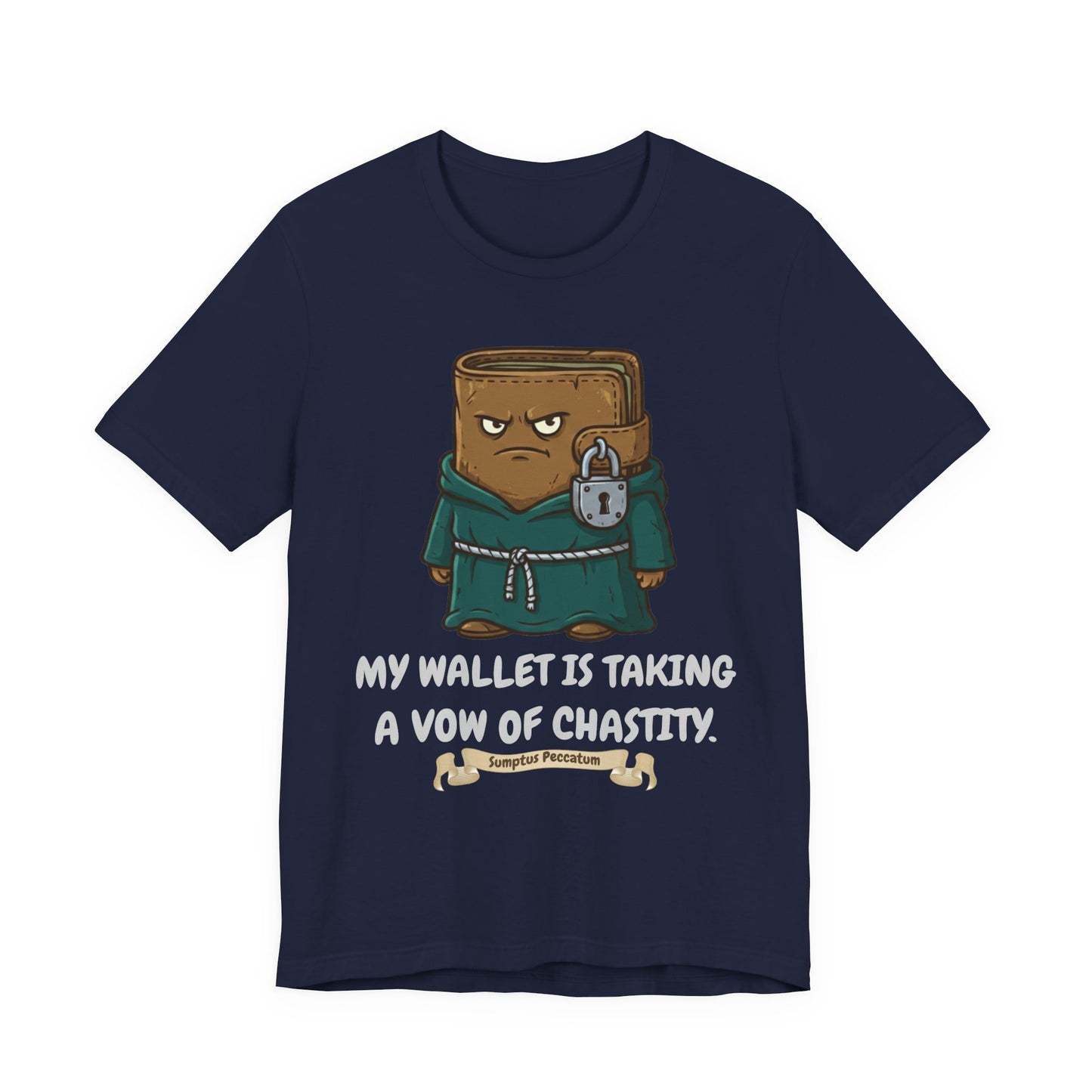 Budget Humor T-Shirt | Funny Wallet Vow of Chastity Graphic T-Shirt | Gift for Dad, Mom, Investors